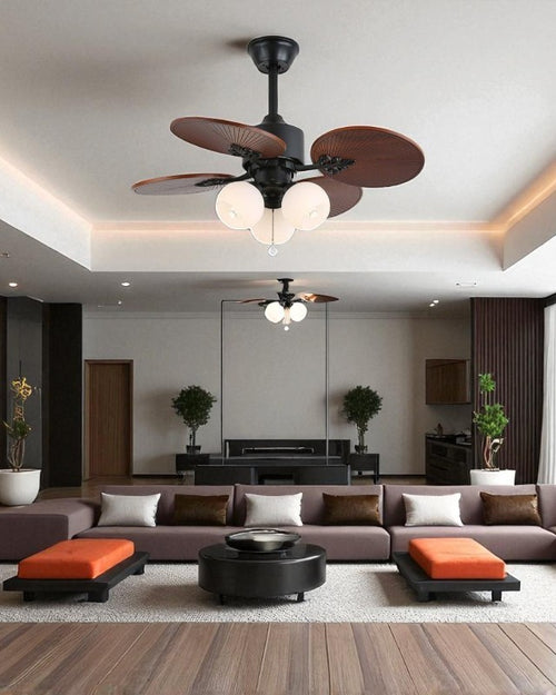 Tropical Palm Leaf Retractable Ceiling Fan + Chandelier